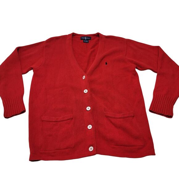 Vintage Ralph Lauren red knit cardigan sweater Hong Kong preppy old money 90s